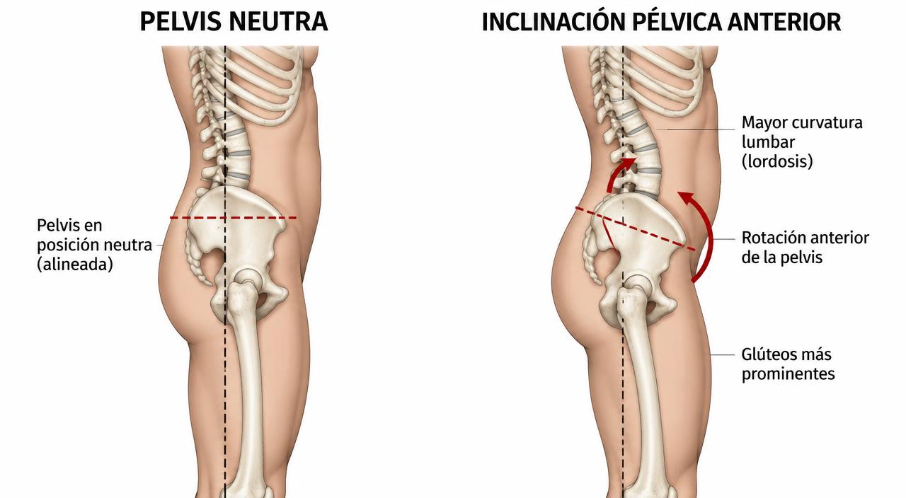 Comparación entre pelvis neutra e inclinación pélvica anterior